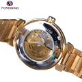 Forsining 177 Ocean Blue Dial Skeleton Display Watch Golden Stainless Steel Mens Automatic Watches Top Brand Luxury Clock